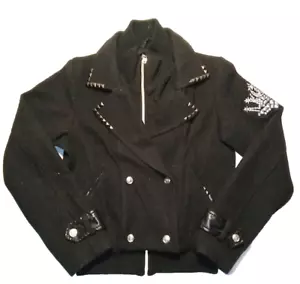 Raw Blue Womens Black Polyester Wool Military Style Jacket Small A202 - Picture 1 of 7