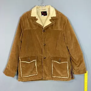 Vintage 70s Faux Sherpa Lined Corduroy Jacket Ranch Coat Mens M/L Brown Western - Picture 1 of 12