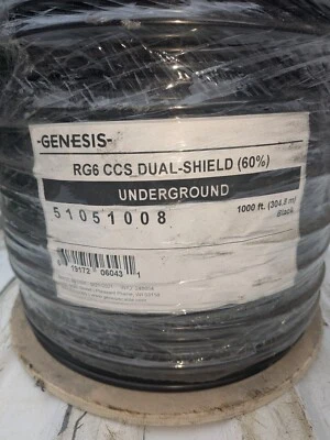 Cable Honeywell Genesis RG6 CCS DOBLE ESCUDO (60%) WG-51051008, 1000 pies, negro Foto 1 de 2