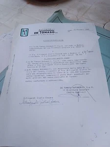 DE TOMASO MODENA 1969-letter DE TOMASO-signed NELLO UGOLINI(FERRARI-MASERATI) - Picture 1 of 4