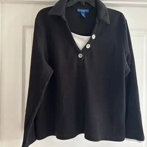 Karen Scott Sport Women's Sz XL Layered Cotton Top Shirt, Black Long Sleeves - Picture 1 of 4