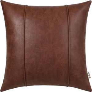 Dark Brown Leather Throw Pillow Cover16X16 Inches Faux Leather Pillow Cover with - Picture 1 of 12