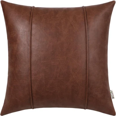 Funda de almohada de cuero marrón oscuro 16X16 pulgadas funda de almohada de cuero sintético con Foto 1 de 4