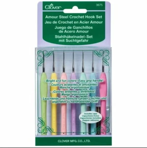Clover Amour Steel Soft Grip Crochet Hooks - Set of 7 (0.60 - 1.75mm) Lace Yarn - Picture 1 of 1