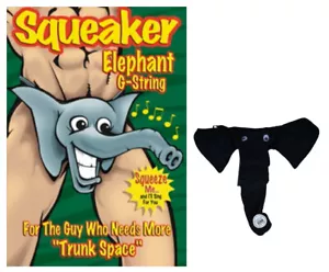 Men's Novelty Funny Gift Squeaker Elephant Black G-String Thong Underwear - Picture 1 of 1
