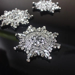 Beaded Snowflake Patches Sewing on Applique Clothing Embellishments Decor Badge - Picture 1 of 4