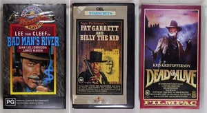 Western VHS Tape Bundle Bad Mans River Pat Garrett Billy The Kid Dead Or Alive - Picture 1 of 8