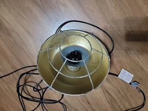 Vintage White Enamel Lamp with metal Shade Light Fixture WORKS 200" Cord Length - Picture 1 of 9