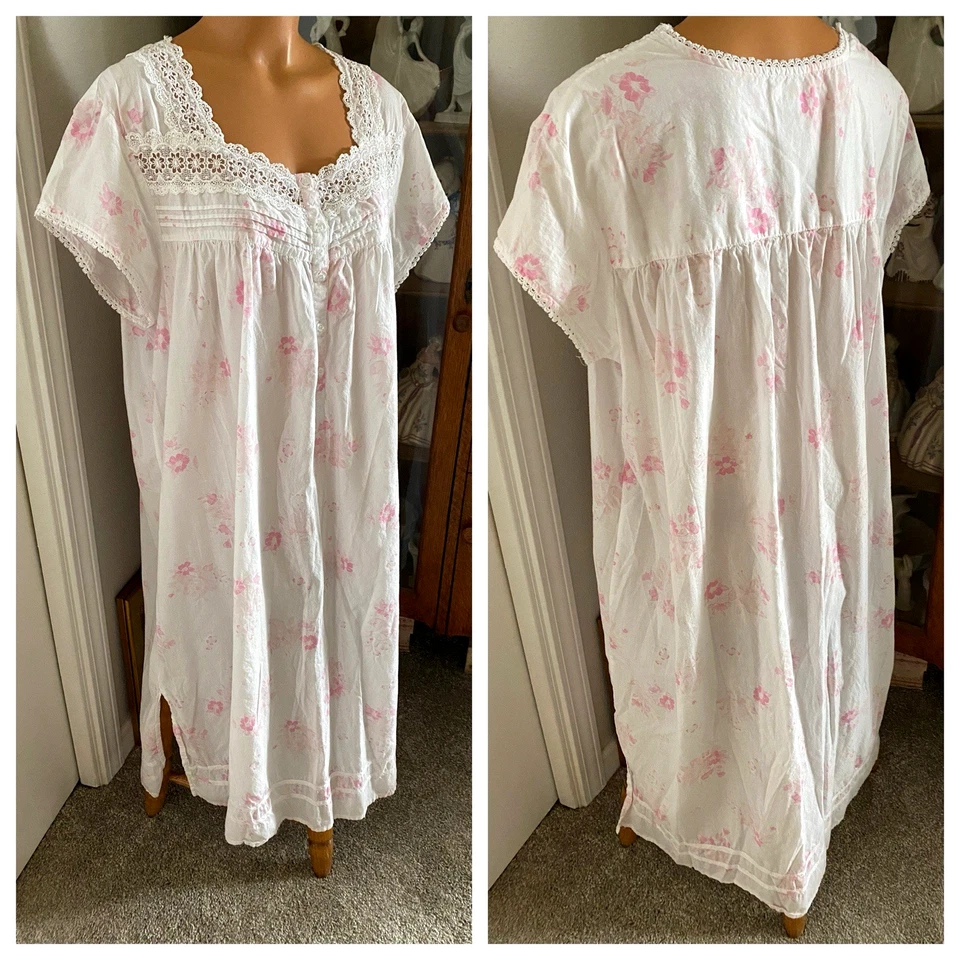 СЕКРЕТ СОКРОВИЩА РОЗОВЫЙ ЦВЕТОЧНЫЙ С ЗАПРАВКАМИ И КРУЖЕВА ХЛОПОК ПРЕРИИ НОЧНАЯ РУБАШКА SZ 2 X - Изображение 1 из 4