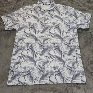 TravisMathew Polo Shirt Mens Large White Blue Palm Print Performance Golf 1MY103 - Picture 1 of 14