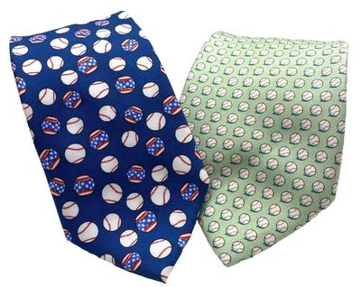 Juego de 2 Corbatas de Béisbol Para Hombre Seda Algodón Patriótico Deportivas Preppy Lujo LARGAS Foto 1 de 4