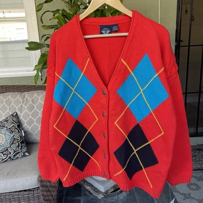 Cárdigan de Colección Nuevo con Etiquetas Años 90 Levi’s Dockers Argyle Tejido Suéter Rojo Talla M Sin Stock Nuevo de Lote Antiguo Foto 1 de 4