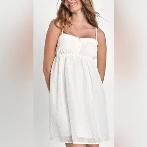 Vestido Babydoll LULU's Blanco Punto Suizo - M Nuevo con Etiquetas - Imagen 1 de 9