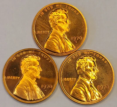 Centavo conmemorativo Lincoln 1970 S a prueba - lote de 3 - fecha grande - camafeo Foto 1 de 4