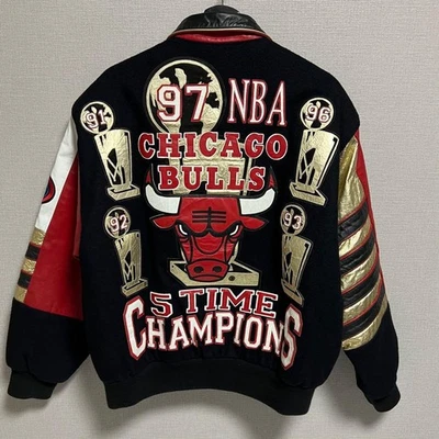 NBA Bulls Jeff Hamilton Leather Jacket 1997 M 5-Time Champs - Image 1 of 4