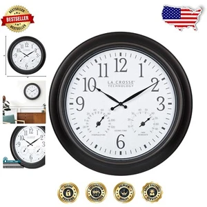 Contemporary 18-Inch Indoor/Outdoor Brown Atomic Wall Clock with Humidity Gauge - Picture 1 of 10