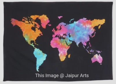 Tapestry World Map Indian Cotton Printed Home Decor Poster Wall Hanging 40x30 - Image 1 of 4