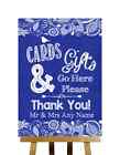 Navy Blue Burlap Lace Effect Cards And Gifts Post Box Personalised Wedding Sign
