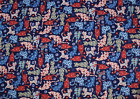 Sewing Fabric Quilt Cloth Cotton 42x1/2 yd Red Blue Calico Flower Floral Cats
