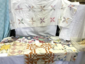 Quilt Blocks Lot Antique Vintage & varied Partial Quilt Top Star Crazy Nine - Picture 1 of 20