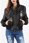 Womens Ladies Zip Up Army Badges Ma1 Classic Padded Airforce Biker Bomber Jacket