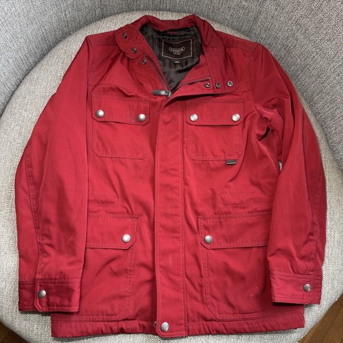 Coach Giacca Antipioggia Donna Cappotto con Cappuccio Rosso S p Foderato Tasche Bottoni Cerniera Leggi