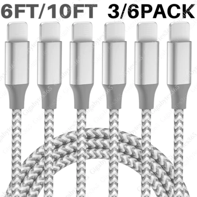 3/6Pack Fast Charger Cable Braided For iPhone 14 13 12 11 iPad 8 X Charging Cord - Image 1 of 4