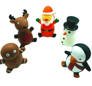 PACK OF 5 CHRISTMAS ASSORTED VINYL SQUEAKY DOG TOYS SANTA, REINDEER, SNOWMAN - Picture 1 of 1