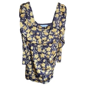 Floret Studios Women's M Brown Floral Shirred Long Sleeve Mini Dress - Picture 1 of 4
