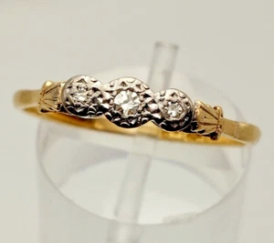 Vintage 30er Jahre 18kt Gold Ring mit 3 Steinen Diamant 2,4 Gramm - Bild 1 von 19