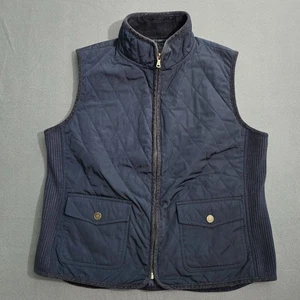 Talbots Women L Navy Blue Quilted Full Zip Mock Neck Vest Ribbed Sides Pockets - Picture 1 of 12