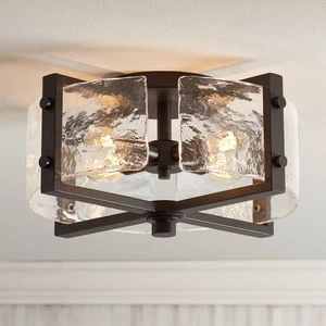 Adri Modern Ceiling Light Flush Mount Fixture 16 1/2" Black 4-Light Glass Shade - Picture 1 of 6