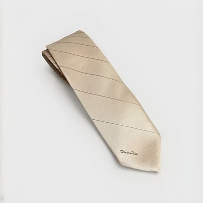 Nueva corbata Oscar De La Renta vintage a rayas marrones clásica mezcla de seda hecha en EE. UU. Foto 1 de 4