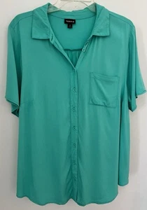 Torrid 0 Button-Up Rayon Short-Sleeve Blouse Top Teal Green - Picture 1 of 12