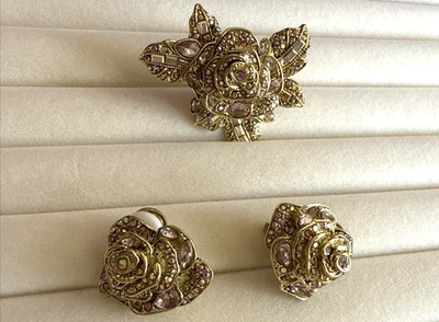 Heidi Daus Duchado con Flores Cristal Pin y Clip Conjunto Pendientes Violeta Nuevo Foto 1 de 4