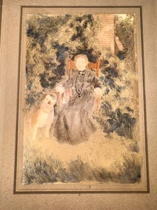 Antikes Portrait Gemälde Passepartout Kunstwerk Nonne Schwester Hund religiös - Bild 1 von 9