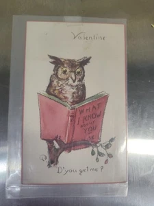 Vintage Valentine Postcard Wise Owl Signed - Picture 1 of 4