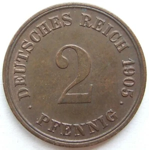 Pièce de Monnaie Reich Allemand Empire 2 Pfennig 1905 G En Uncirculated - Picture 1 of 2