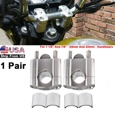 Handlebar Bar Mount Clamps Risers Adaptor 7/8"To1 1/8" For Dirt Pit Bike Silver - Image 1 of 4