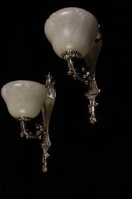 par de apliques franceses art deco bronce plateado con alabastro español real Foto 1 de 4