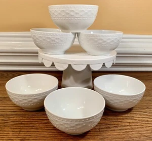 Lot Of 6 Gibson White ROYAL QUILT 4x2 Individual Dip Bowls: Embossed Porcelain - Picture 1 of 13