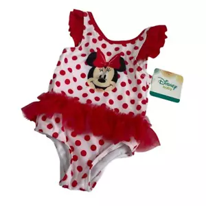 Disney Bebé Minnie Mouse Traje de Baño de Una Pieza Blanco Rojo Lunares Tutú 12 M Nuevo con Etiquetas - Imagen 1 de 8
