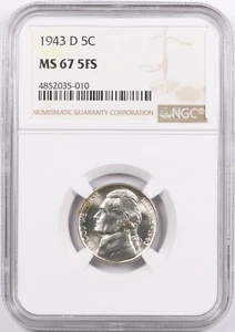 1943-D Jefferson Silver War Nickel 5C NGC MS67 5FS Full Steps - Picture 1 of 2