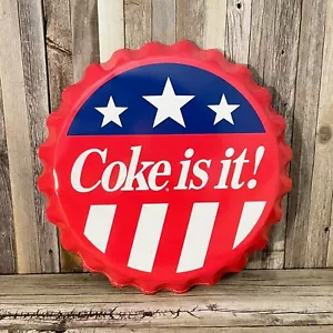 Coca Cola Coke Soda Pop Flaschenverschluss groß 18" Metall Aluminium Schild Garage neu - Bild 1 von 2