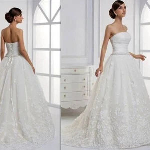 Stunning unique floral applique wedding dress Ivory Size 10 - Picture 1 of 6