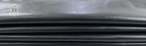 BLACK SHINY ON GREY BACKSIDE Italian Goatskin leather 2 skins 12+sqf 0.8mm C2719 - Picture 1 of 7