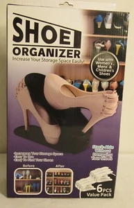 Paquete de 6 organizadores de zapatos apilables que ahorran espacio fácil de usar negro - Imagen 1 de 4