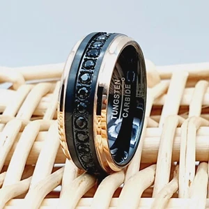 Black CZ Tungsten Engagement Ring Men's Engagement Ring Women's Wedding Band - Picture 1 of 7