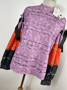 New Emily Lovelock 36 US Size Small Shirt Top Pink Black Bow Logo Long Sleeve V4 - Picture 1 of 6