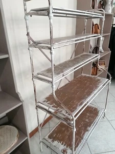 Libreria Etagere Scaffale Ferro Battuto Industriale Shabby Chic Vintage - Foto 1 di 6